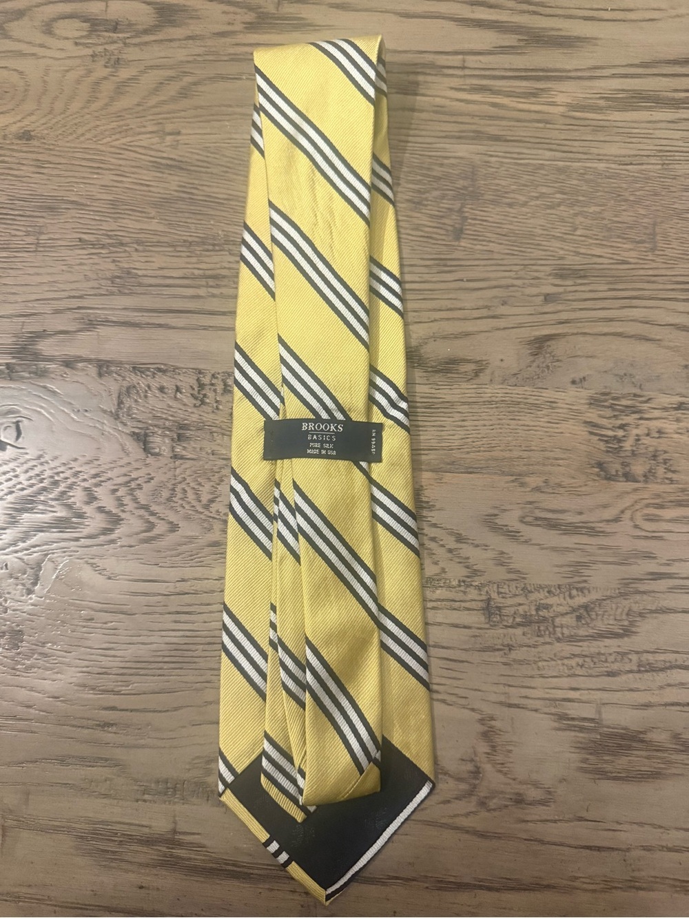 Brooks Brothers Yellow Striped Silk Tie with White and Gray Accents